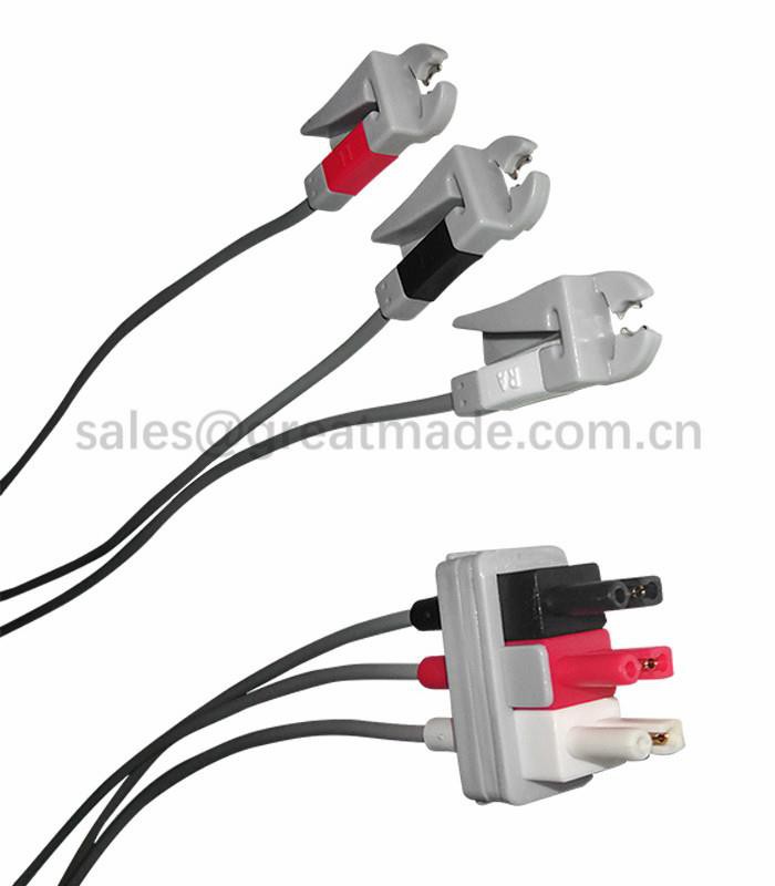 호환 M1605A ECG 안전 리드 세트, 3 리드, AHA, 3ft, AA 2PIN / 스냅