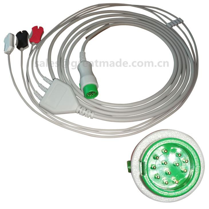 도선, 3 리드, 5ld, 스냅을 가진 Mindray 12pin 원피스 ECG 케이블